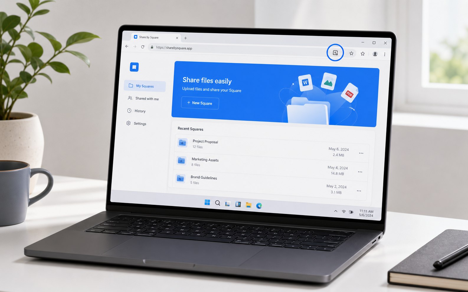 Illustration of the web app installation icon in a Windows browser address bar
